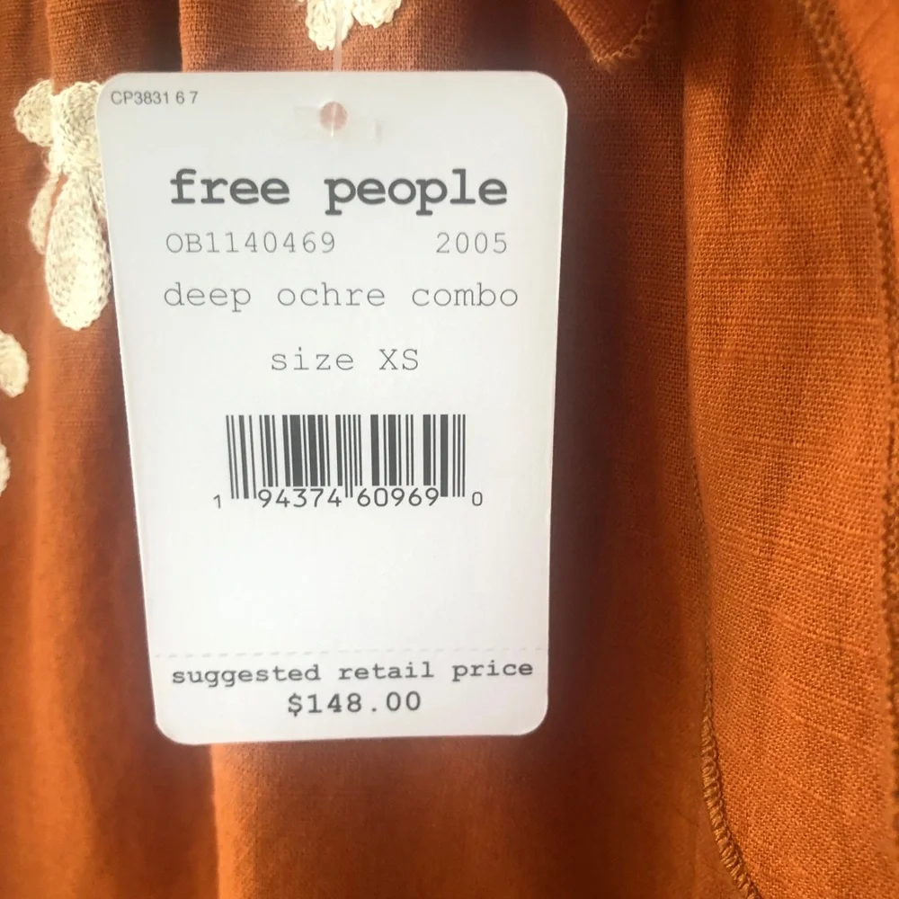 ✨HP✨FREE PEOPLE Embroidered Fiona Midi Dress Deep Ochre XS